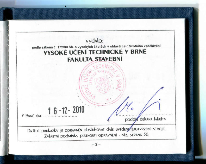 Průkaz strojníka z VUT Brno neuznán zaměstnavatelem