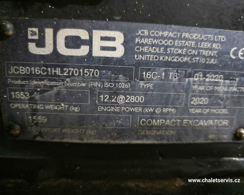 Minibagr JCB 16C-1, rok výroby 2020, 1071 mth
