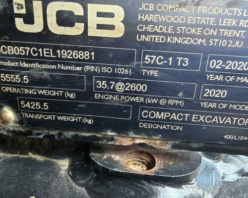 Minibagr JCB 57C-1, r.v. 2020, 1573 mth, nové pásy Minibagr JCB 57C-1, r.v. 2020, 1573 mth, nové pásy