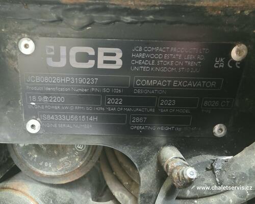 Minibagr JCB 8026 CTS, r.v. 2022, 753 mth ORIGINÁL